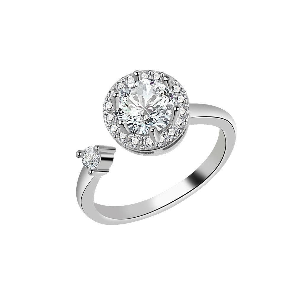 

Classic Adjustable Open Ring for Women Sparkling Rhinestones Engagement Ring Anti-Stress Anxiety Free-Rotate Fashion Zircon resizable
