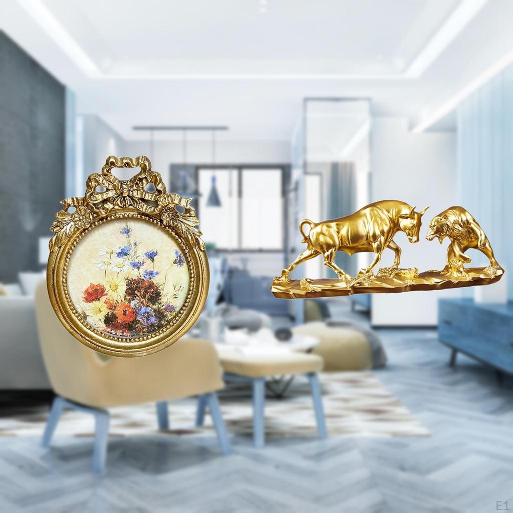 Vintage Picture Frame And Bull Figurine Modern Artwork Chinese European Animal Sculpture for Desktop