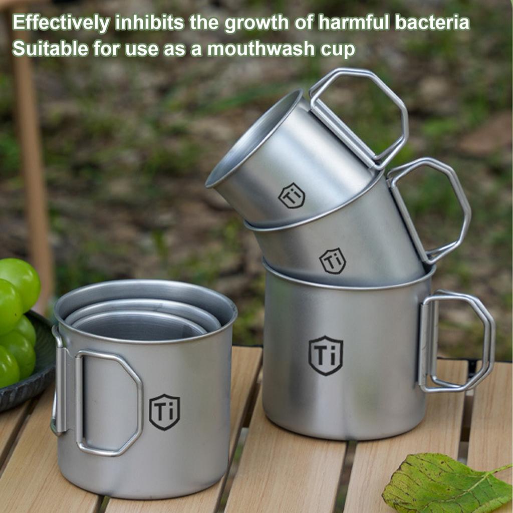 Titanium Purification Water Cup Anti-Mold Antibacterial Drinking Mug with Foldable Handle for Outdoor Beer Coffee Cold Drinks
