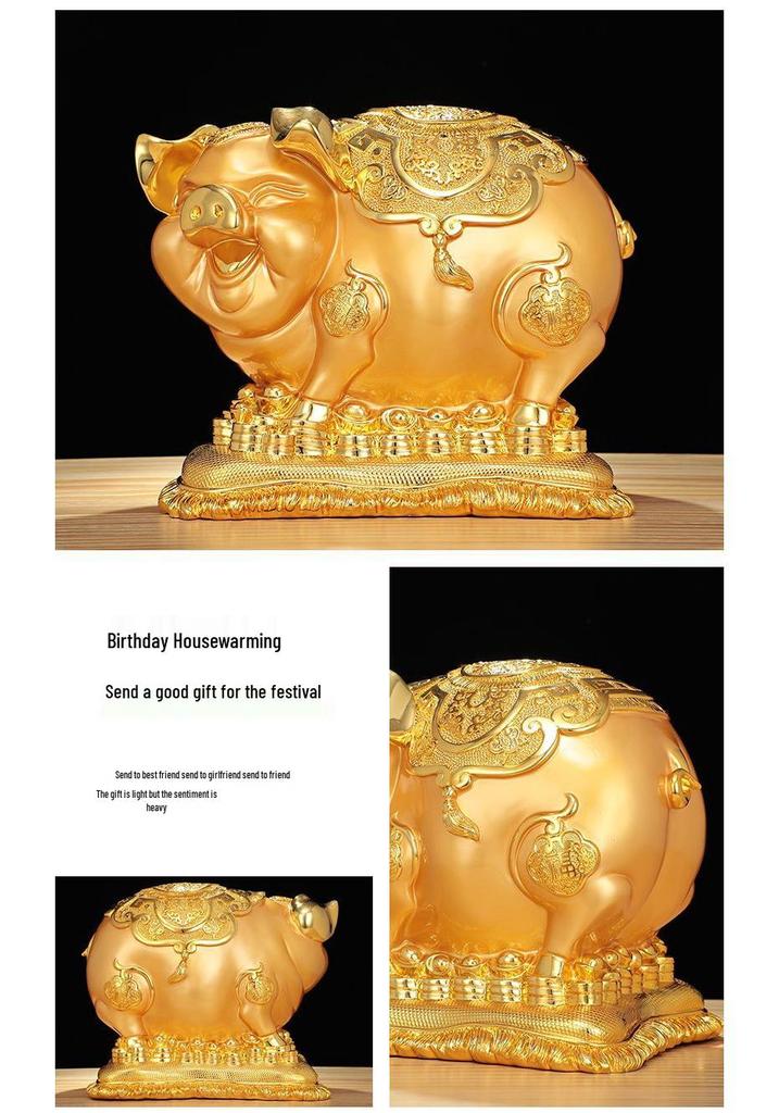 Gold Pig Coin Bank - Wealth-Attracting Figurine Gift for Children & Adults, Creative Birthday Present for Those Born in the Year of the Pig