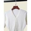 Normcore Elegance White Knitted Fabric Small Shirt Summer Ice Silk V Neck 5-Point Sleeve Waist-Tight Slimming Half Sleeve Cardigan