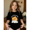 European sizes Girls' Summer Short-sleeved T-shirt, Cute Cartoon Cat-shaped Sun Print Round Neck Top, Short-sleeved Casual Top