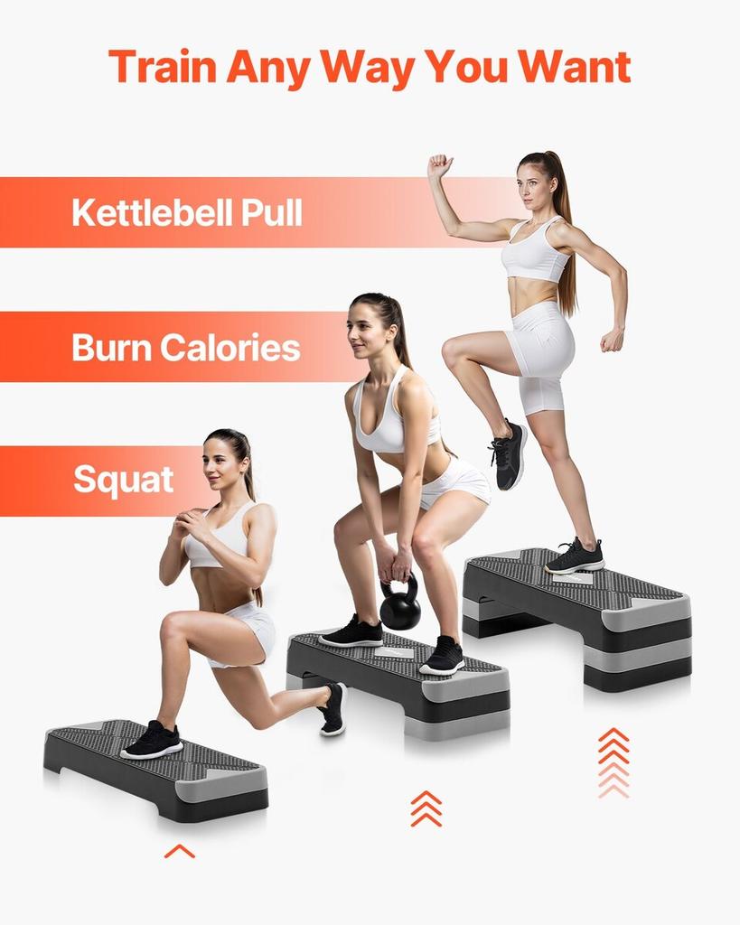 Aerobic Exercise Step Platform Adjustable Workout Stepper 4 Riser Gray