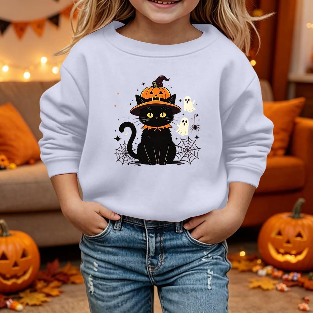 Kids Halloween Printed Sweatshirt Casual Loose Fit Long Sleeve Pullover for Halloween Party