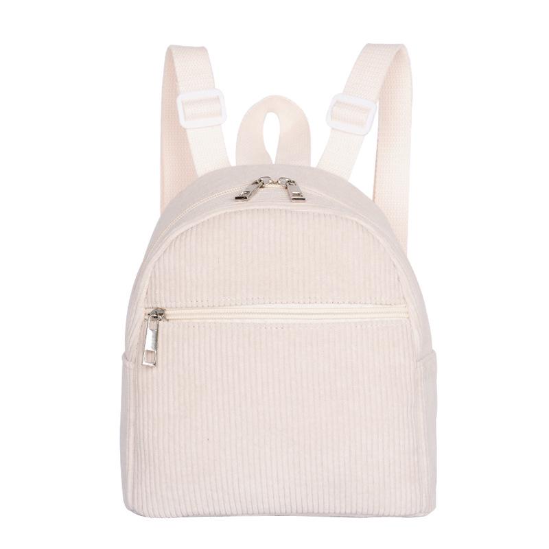2023 Women s Corduroy Solid Color Versatile Fashion Backpack белый