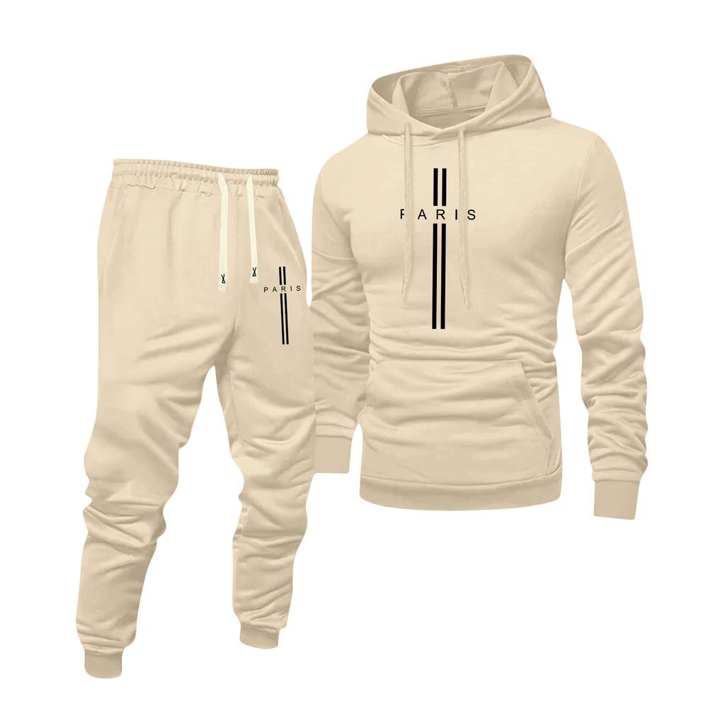 Men's Printed Hooded Sweatshirt And Sweatpants Casual Sports Suit
