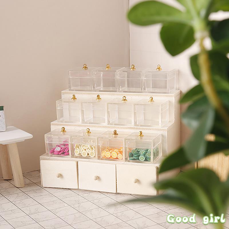 1:12 Miniature Display Rack Candy Box Drawer Cabinet With Clear Box Dollhouse Furniture Model Decor Toy Accessories