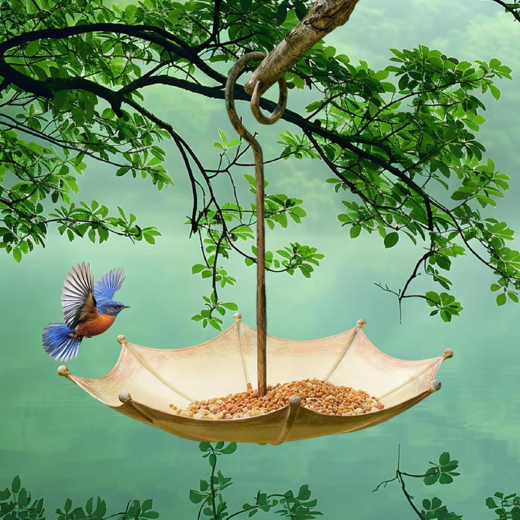 Birdfeeder Bird Bath Hanging Umbrella Shape Birdfeeder Metal Plastic Bird Bath Feeder Outdoor Yard Decor for Garden Yard Yard