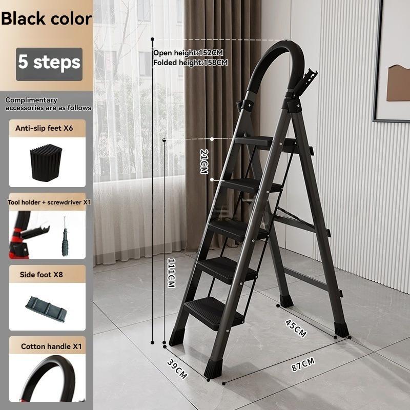 Widening pedal folding ladder, thickening steel folding ladder, safety handrail step ladder, anti slip foot pad, with tool rack