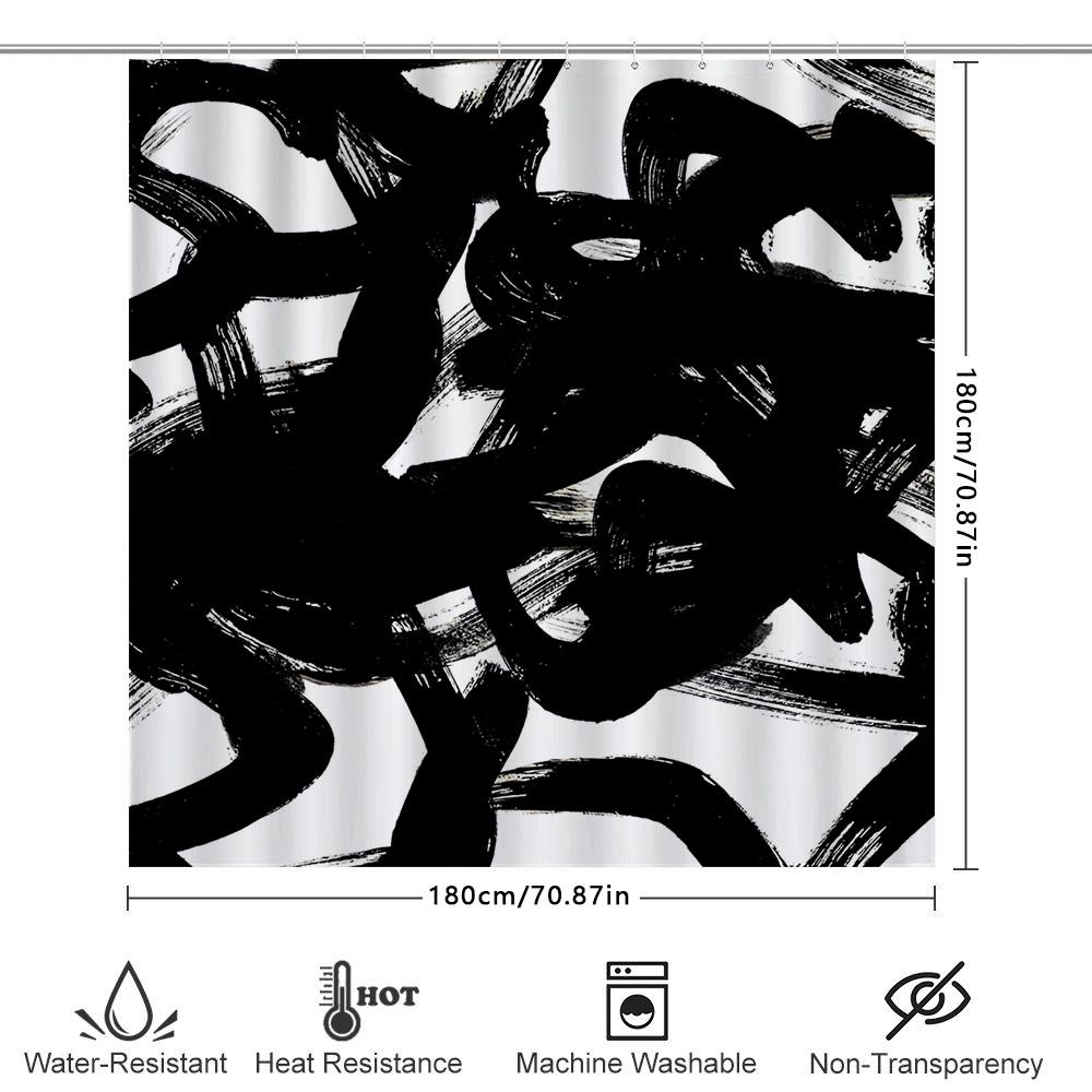 Modern Black White Brushstroke Shower Curtain Perfect For Bathroom Decorations