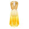 Sleeveless Keyhole Back Dress with Metallic Bodice Cutout Waist Asymmetrical Gradient Mesh for Girls Lyrical Dance Competition