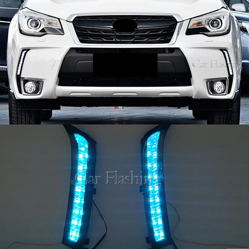 Car LED DRL Daytime running light For Subaru Forester 2013 2014 2015 2016 2017 2018 with Yellow turn signal Fog lamp