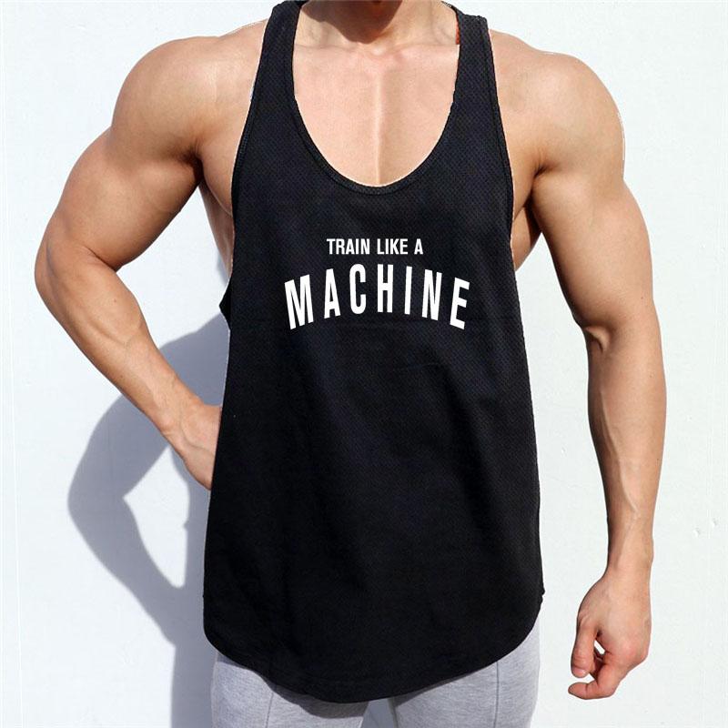 Muscleguys TRAIN LIKE A MACHINE Gym Tank Tops Men Running Vests Fitness Clothing Mens Bodybuilding Stringer Tanktop Summer Sports Clothing