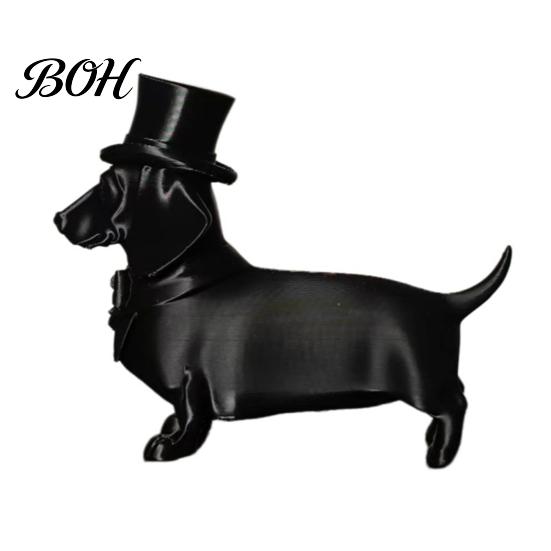 Gentleman Style Ornament 3D Printed Dachshund Statue with Top Hat, Vintage Dog Calm Home Accent Piece Figurine, Cute Desk Decor for Office,