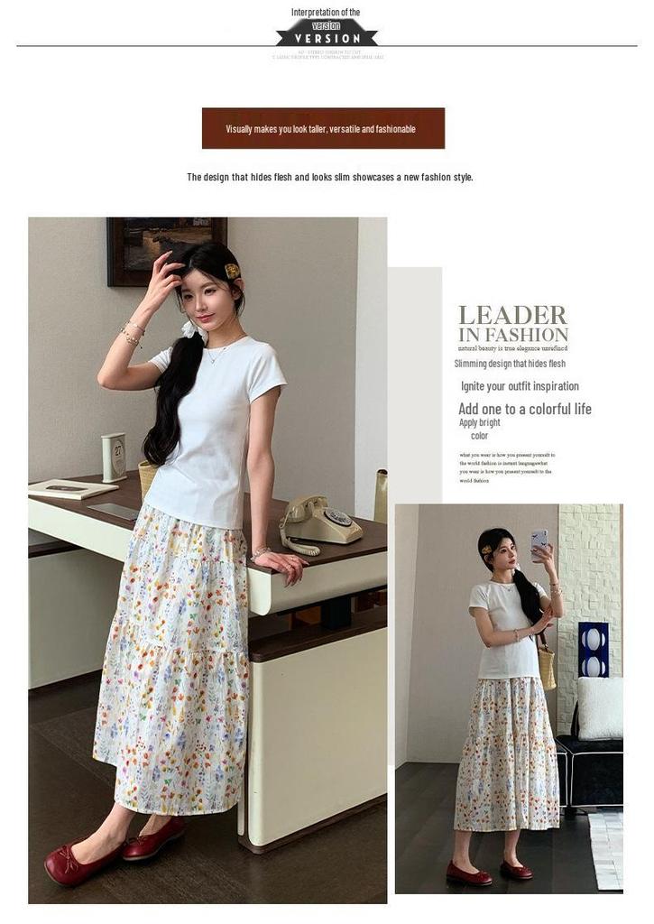 2026 Summer Maternity Fresh Two-Piece: Short-Sleeve T-Shirt + Floral Adjustable Skirt