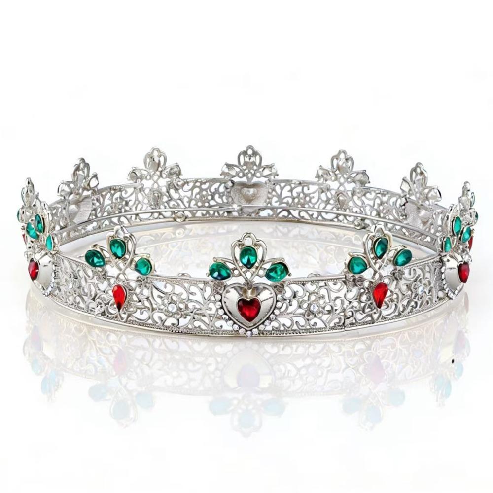 Metal Baroque Round Crown Shiny Rhinestone Crown Luxury Ancient Gold Women серебряный