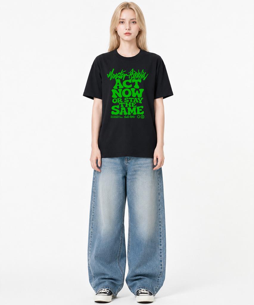 MONSTER REPUBLIC Act Now Light Green T-Shirt Black_9158