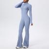 Zipper nude long-sleeved yoga flared pants onesie women's running fitness clothes sports trend onesie tights