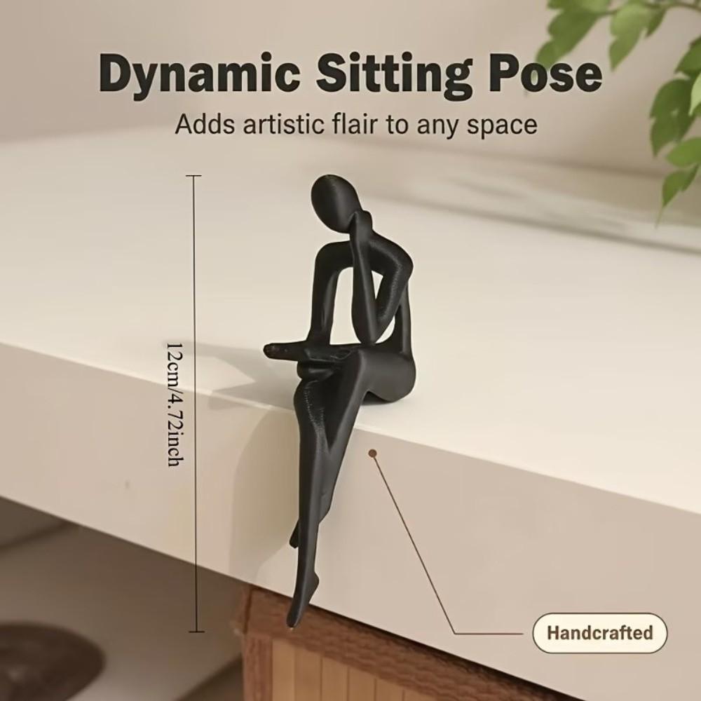 Minimalist Edge Sitter Character Sculpture Plastic Tabletop Human Decor Home Office