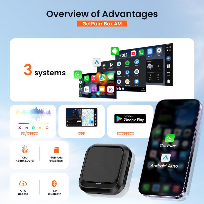 Wireless CarPlay Box, Wired Connection to Car Module Adapter, Car-to-phone Connectivity Android AI Box
