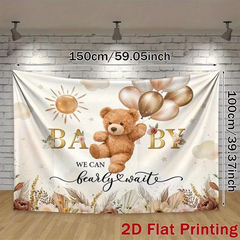 

2D Gold Floral Teddy Bear Backdrop for Gender Neutral Baby Shower 47.2x31.5inch/120*80cm