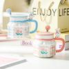 Tulip Rabbit Flower Couple Mug Creative High Value Home Office Ceramic Cup Coffee Cup with Lid