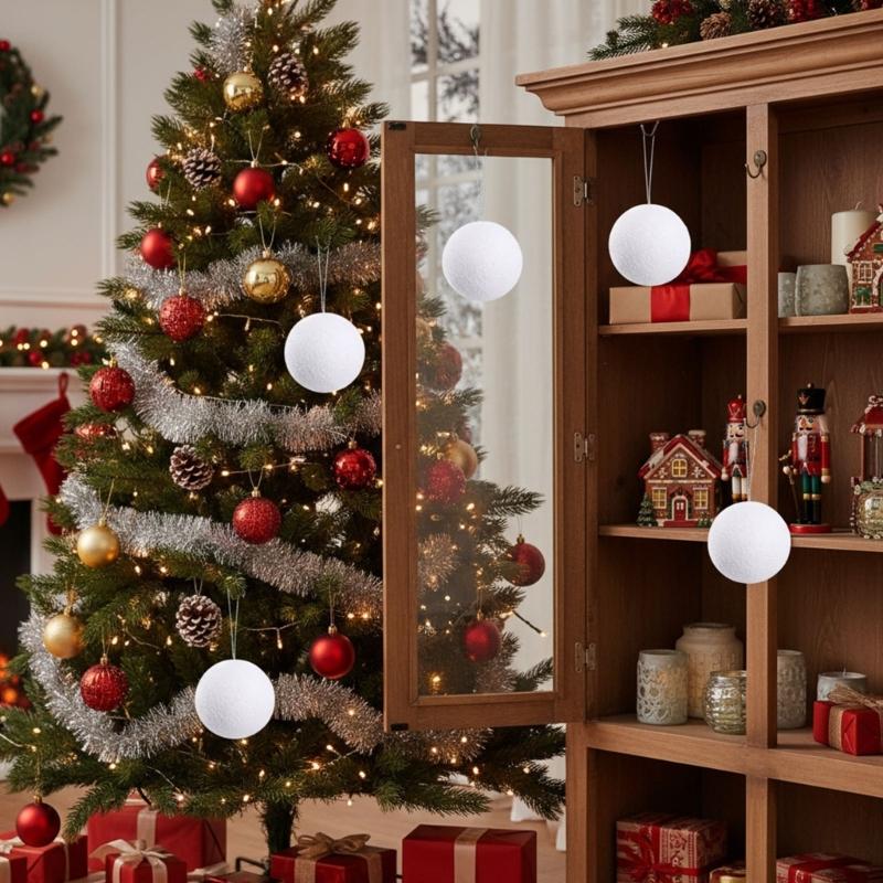 6Pcs White Foam Holiday Decorations Decorative Shatterproof Christmas Tree Ornament For Festival Home Decoration