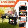 Camping Kitchen Table Portable Folding Camp Cook Station with Light Poles Storage Organizer Side Bag Side Hooks for Outdoor Pic