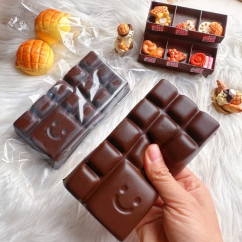 Chocolate Shaped Stress Relief Toy Soft Slow Rising Happy Face Sensory Squeeze Toy for Kids Adults Office