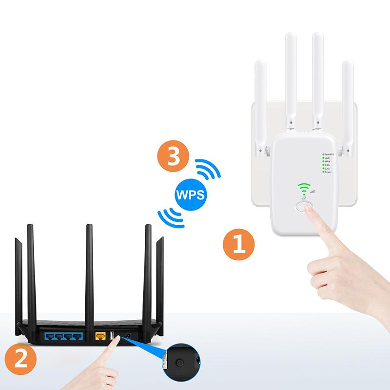1200Mbps Wireless Wifi Repeater Wifi Signal Repeater Dual-Band 2.4G 5G Wifi Extender Antenna Network Amplifier Wps Router