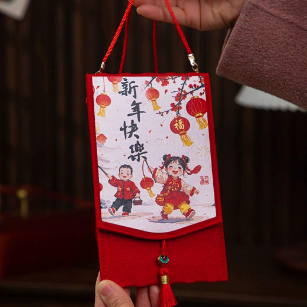 Rectangular Spring Festival Cloth Red Envelopes Traditional New Year's Blessing Bag Hongbao  Gift