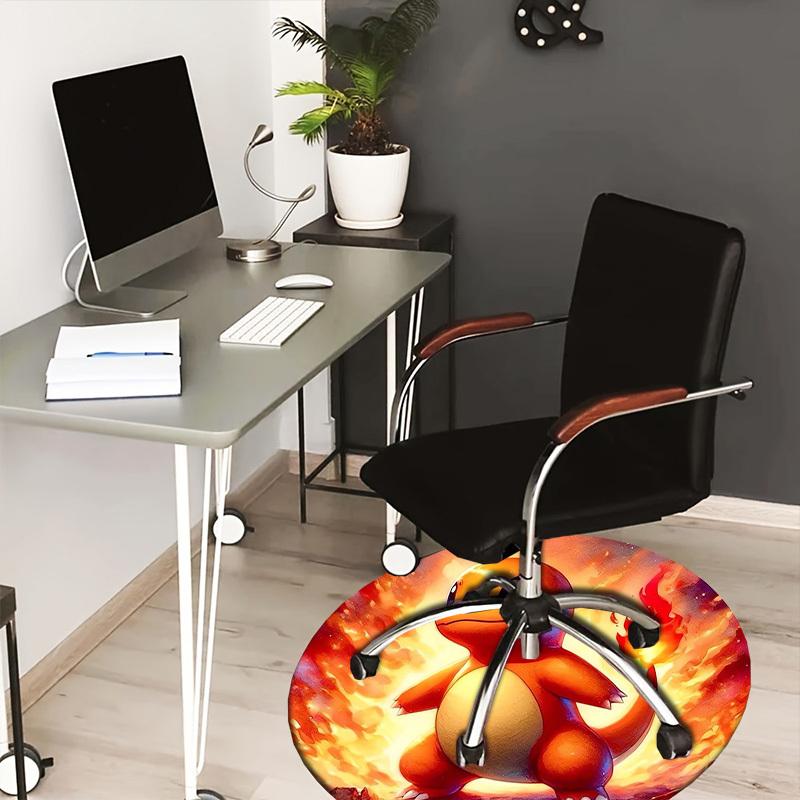 1pc Charmander Fire Pokémon Round carpet, Made of Polyester,Perfect for Decorating Office Chairs, Living Rooms,Vibrant Decorative Rug