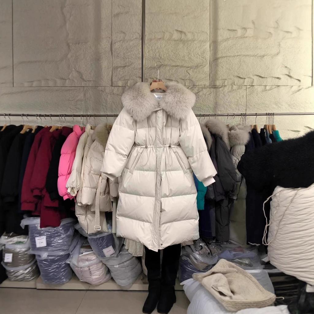 Fox hair down jacket women's medium and long winter new waist and thin knee thickened coat