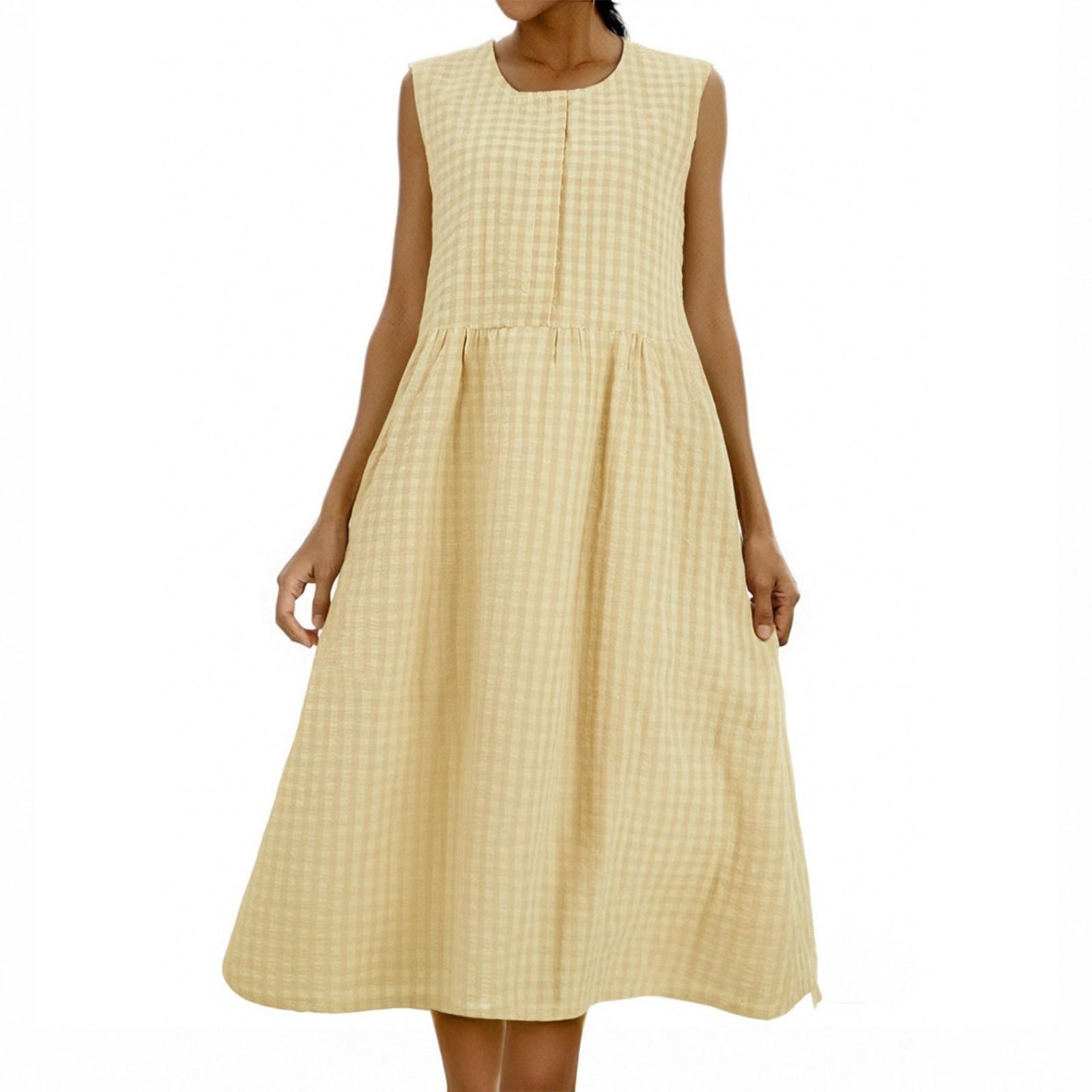 

Women s Fashionable And Trendy Round Neck Loose Sleeveless Dress In Plus Size XL жовтий