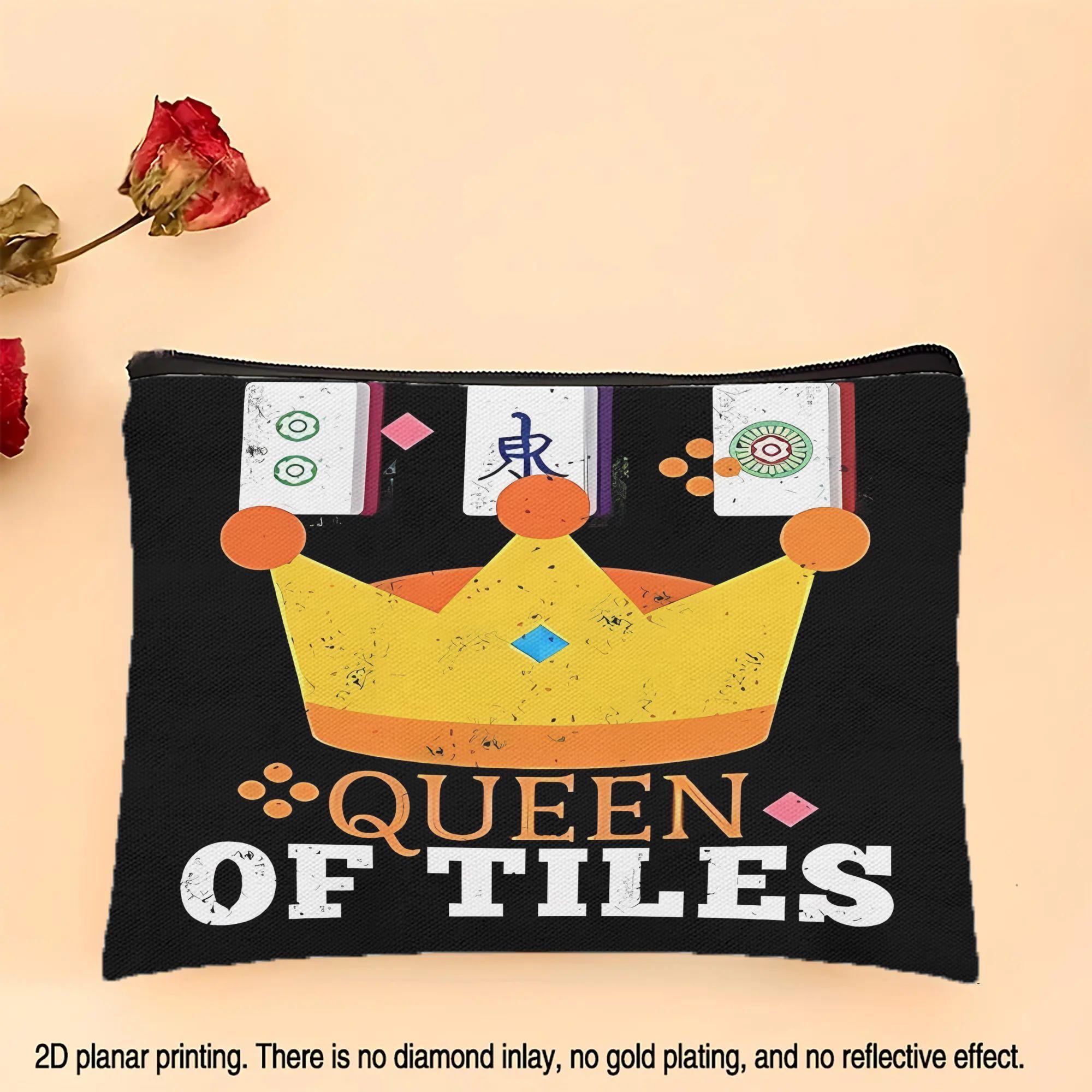 

Cosmetic Bag with Mahjong Pattern Design Multifunctional Zipper Bag Women Perfect Travel Zipper Storage Bag Fun Birthday Gift