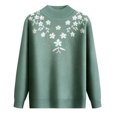 Mom's Autumn Winter Plus Velvet Sweater Women Middle-aged Thick Pullover Half Turtle Neck Warm Bottom Shirt Loose