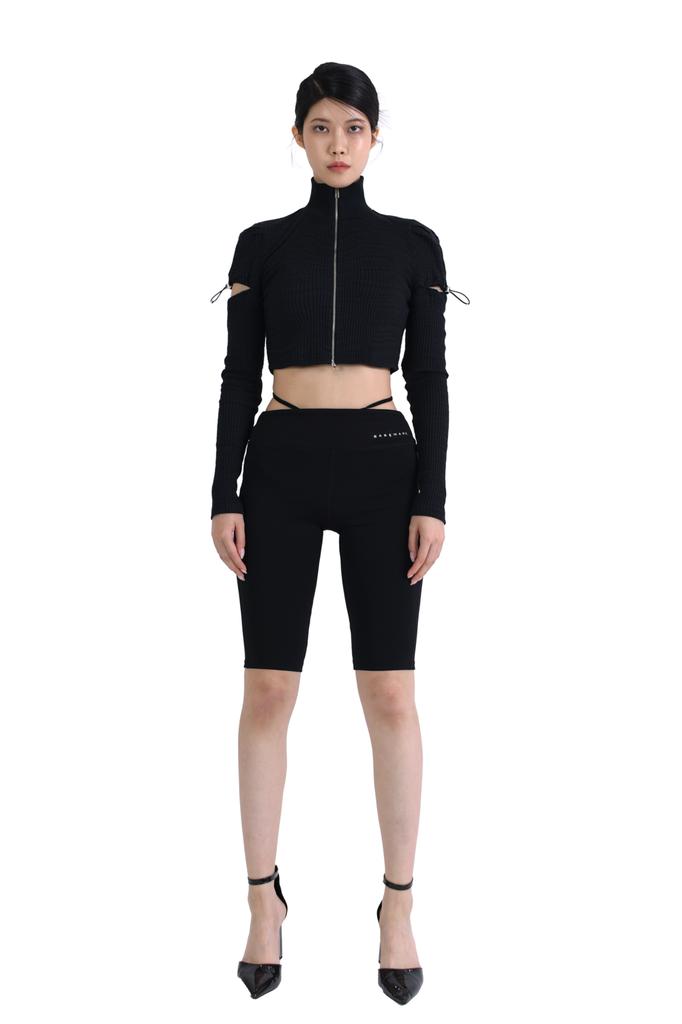 Leeoweeo Zip-Up Long Sleeve T-Shirt (Black)