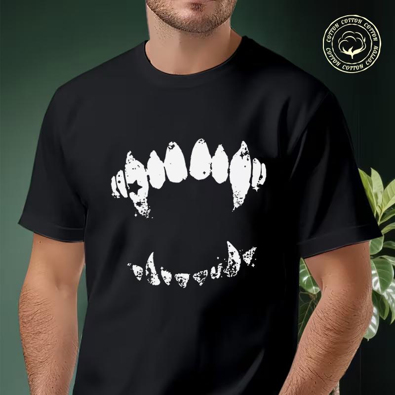 Funny Black Teeth Graphic Print Motorcycle T-Shirt Men Hip Hop Streetwear Unisex Casual Fashion