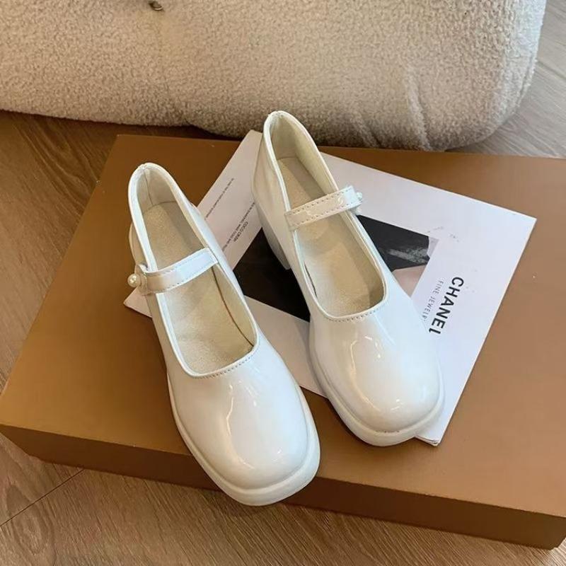 Pearl Buckle Thick Heel Mary Jane Shoes Summer New Light Mouth High Heel Women's Shoes Versatile Casual Women's Shoes