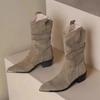 Classic Chelsea Boots for Women Quality Suede Pointy Toe Wedge Heel Ankle Boots Simple Comfortable Cowboy Boots Botas Para Mujer