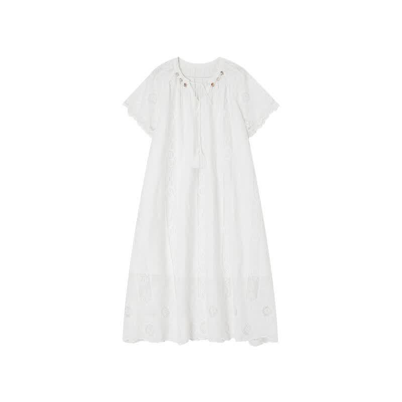 Demana Elegant Summer Embroidered V-Neck A-Line Midi Dress
