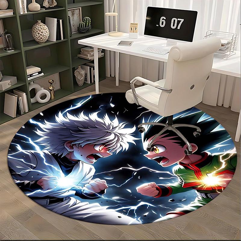 1 stuks Hunter x Hunter Killua & Gon Ronde Vloerkleed - Anime Cartoon Ontwerp Stoelmat, Antislip Tapijt voor Kantoor, Huisdecoratie, Woonkamer