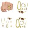 Fashionable 6PCS Dollar Sign Necklace and Rings Set Rapper Jewelry Set Perfect for Street Style and Music Festivals