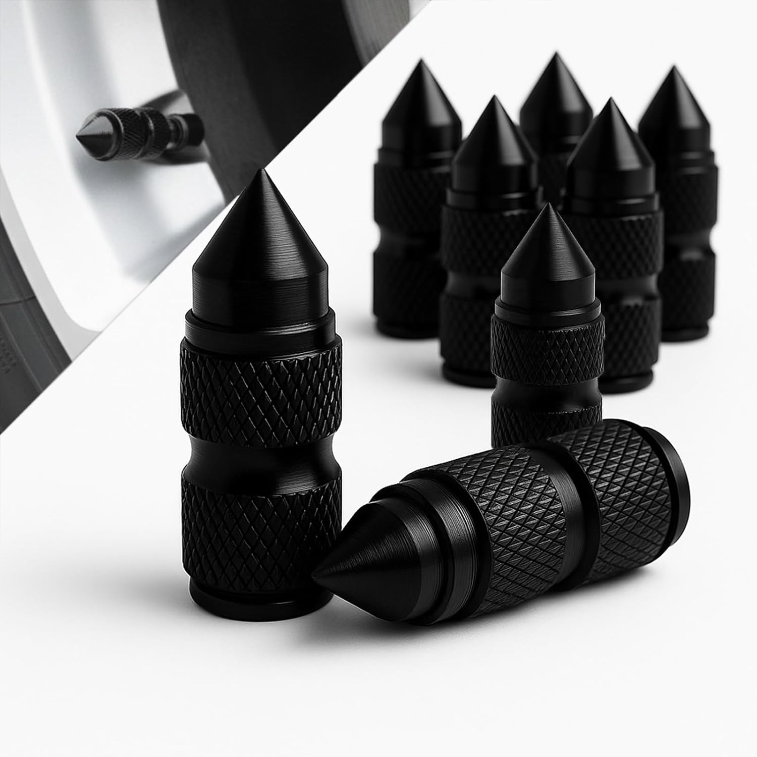 8PCS Spike Tire Valve Stem Caps, Aluminum Alloy Pointed Air Valve Covers, Universal Dustproof Car Wheel Valve Caps for Cars, Trucks, SUVs,
