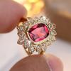 Red Crystal Square Stone Cute Flower Rings For Women Vintage Gold Color Engagement Bands Wedding Jewelry Bridal Birthday Gifts