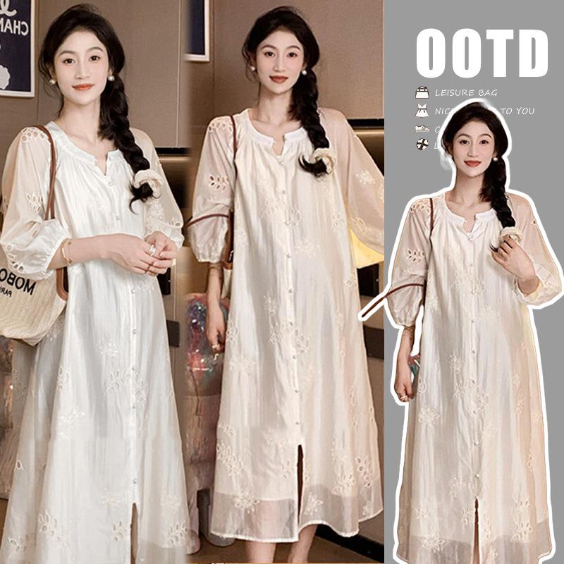 2026 Mid-Length Maternity Summer Dress – Casual Fashion, Over-the-Knee, Belly-Hiding Design XL