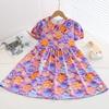 Resort Style Children's Clothing Summer Style Children's Cotton Silk Doll Collar Princess Dress Girls Artificial Cotton Floral Dress
