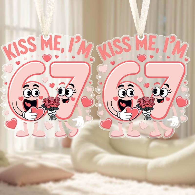 1pc/2pcs Valentine's Day Pink Number 67 Kiss Me Transparent Acrylic Pendant with Milky White Rope, Girlfriend Gift, Wife Gift, Backpack Pendant