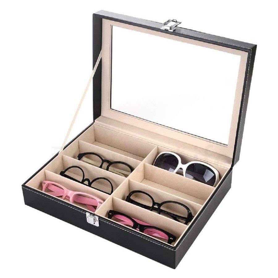 Nexxxly Reading and Eyeglasses Collection PU Simple Sunglasses Eyeglass Storage Eyeglass Large Small Organizer Holds 8 Sunglasses, Eyeglasses,