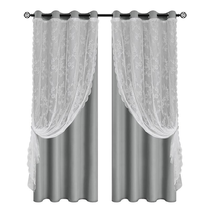 

1 шт. Двухслойная штанга для штор, затемняющая штора и кружевная сетка для штор 100*250cm